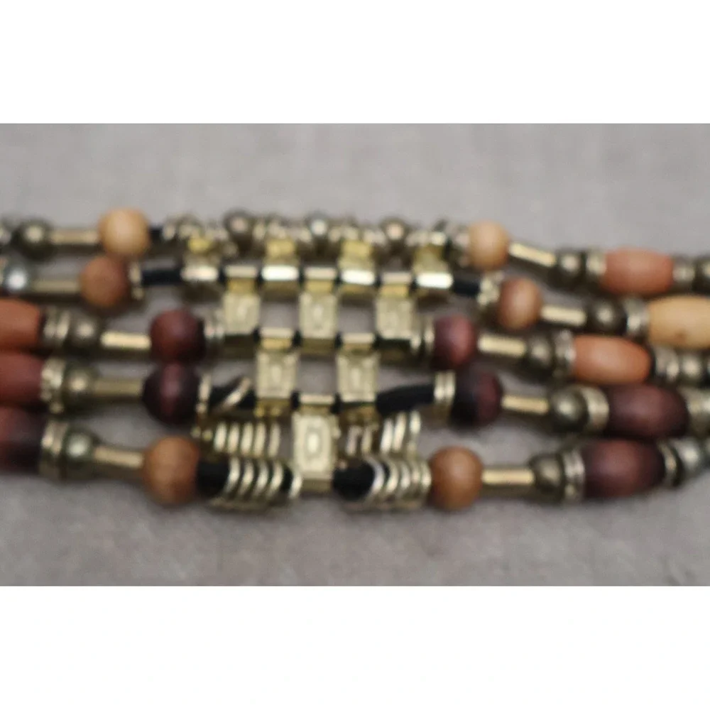 Beaded Belt 70s 80s Multi Strand Gold Brass Silver Brown Tone Beads Rock Disco‎